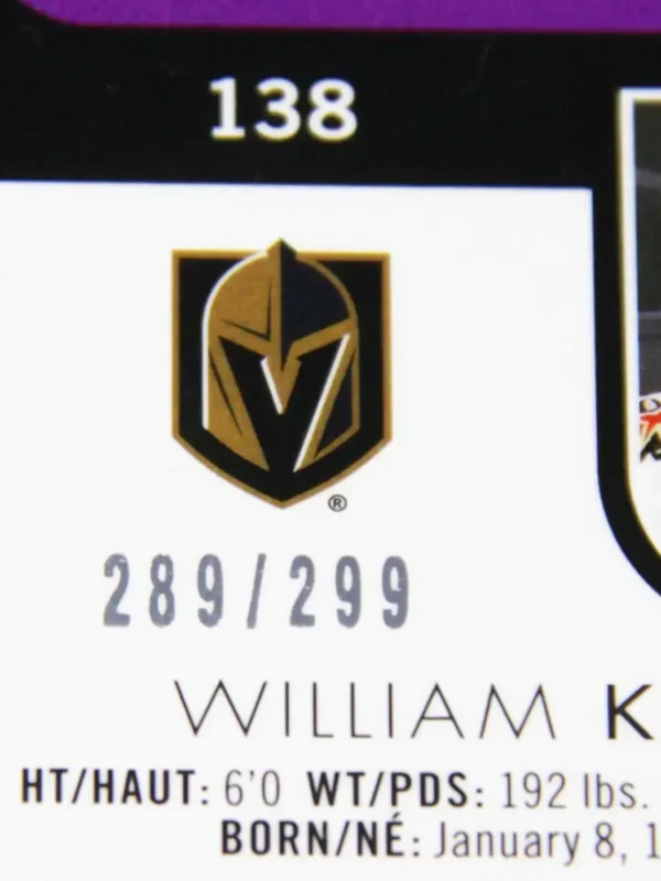 2021-22 William Karlsson #138 Upper Deck O-Pee-Chee Platinum Violet Pixels SN#289 - detail