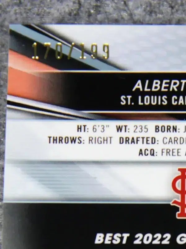 2022 Albert Pujols #21 Topps Bowman's Best Aqua Lava Refractor SN#170 - detail