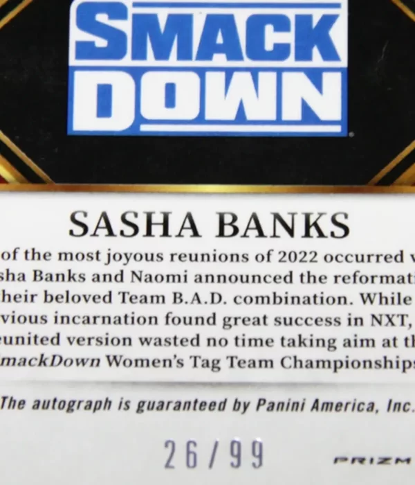 2022 Sasha Banks #SG-SBK Panini Select WWE Signatures Red Prizm SN#26 - detail