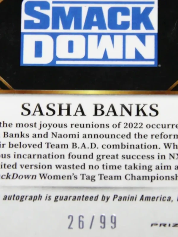 2022 Sasha Banks #SG-SBK Panini Select WWE Signatures Red Prizm SN#26 - detail