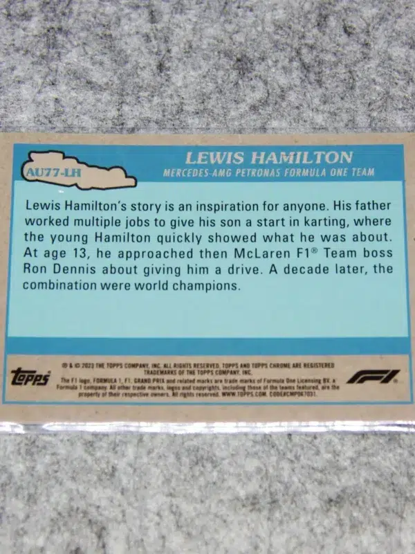 2023 Lewis Hamilton #AU77-LH Topps F1 Autos of 1977 Throwback SP - back