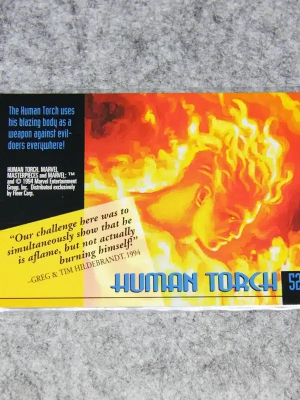 1994 Human Torch #52 Fleer Marvel Masterpieces Gold Foil Signature Series - back