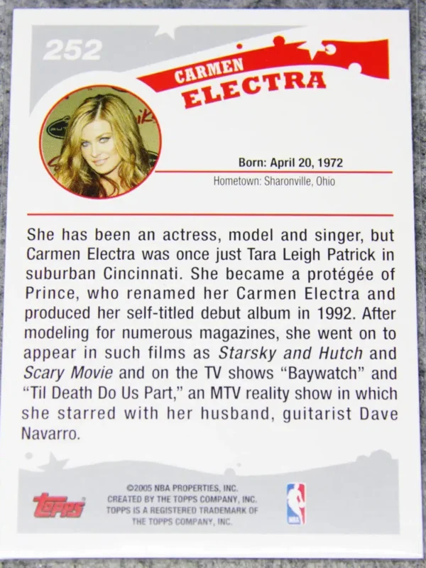 2005 Carmen Electra #252 Topps Rookie Card - back