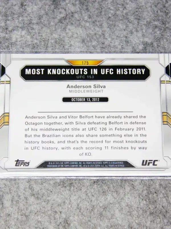 2015 Anderson Silva #175 Topps UFC 153 Most Knockouts in UFC History - back
