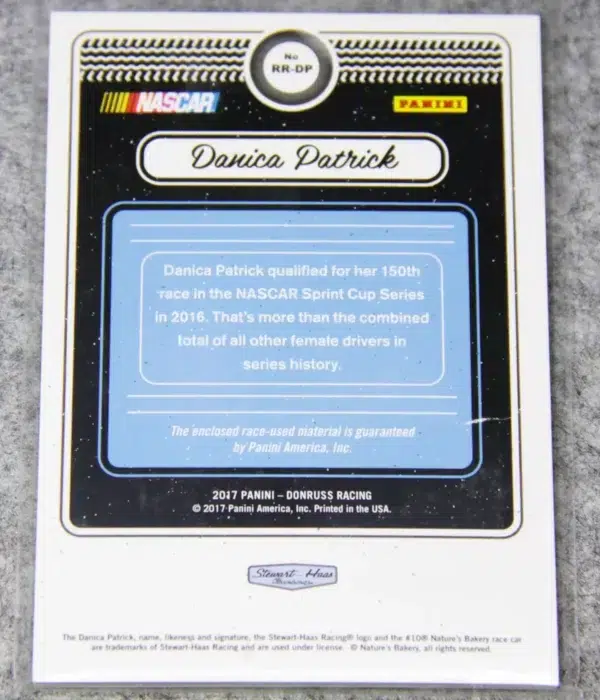 2017 Danica Patrick #RR-DP Panini Nascar Donruss Rubber Relics - back