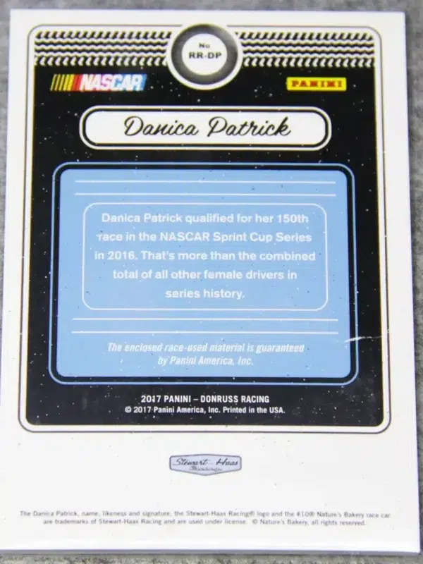 2017 Danica Patrick #RR-DP Panini Nascar Donruss Rubber Relics - back