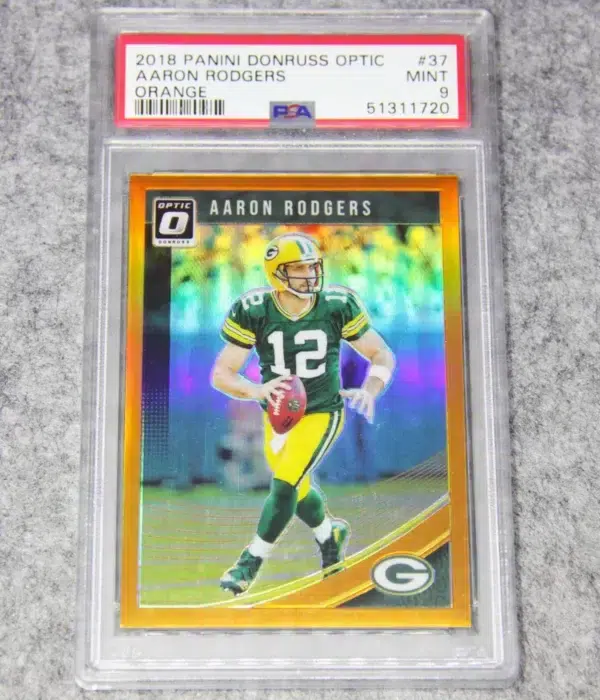 2018 Aaron Rodgers #37 Panini Donruss Optic Orange SN#19 PSA 9 MINT - front