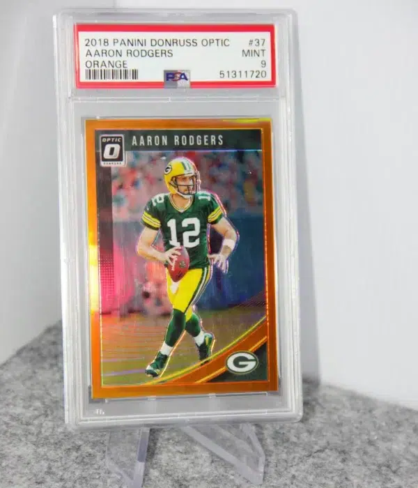 2018 Aaron Rodgers #37 Panini Donruss Optic Orange SN#19 PSA 9 MINT - stand