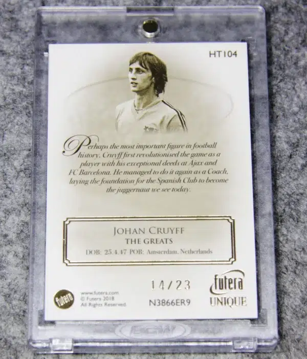 2018 Johan Cruyff #HT104 Futera Unique World Football Heritage Gold SN#14 - back