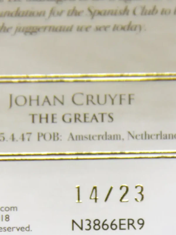 2018 Johan Cruyff #HT104 Futera Unique World Football Heritage Gold SN#14 - detail