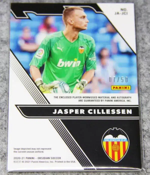 2020-21 Jasper Cillessen #JA-JCI Panini Obsidian Jersey Autographs Electric Etch Orange SN#7 - back