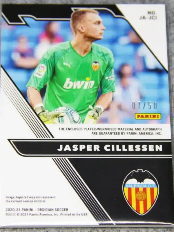 2020-21 Jasper Cillessen #JA-JCI Panini Obsidian Jersey Autographs Electric Etch Orange SN#7 - back