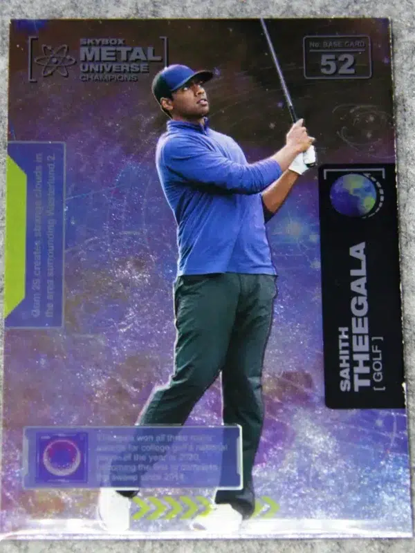 2021 Sahith Theegala #52 Skybox Metal Universe Champions - front