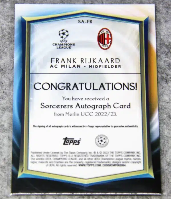 2022-23 Frank Rijkaard #SA-FR Topps Merlin UEFA Champions League Sorcerers Autographs - back
