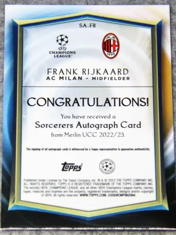 2022-23 Frank Rijkaard #SA-FR Topps Merlin UEFA Champions League Sorcerers Autographs - back