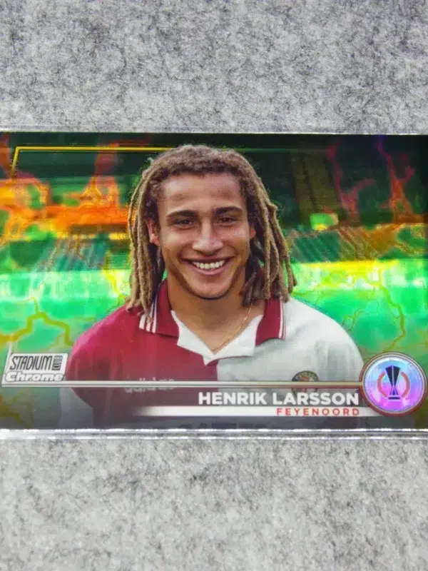 2022-23 Henrik Larsson #66 Topps Stadium Club Chrome UEFA Europa League Green Yellow Electric SN#7 - front