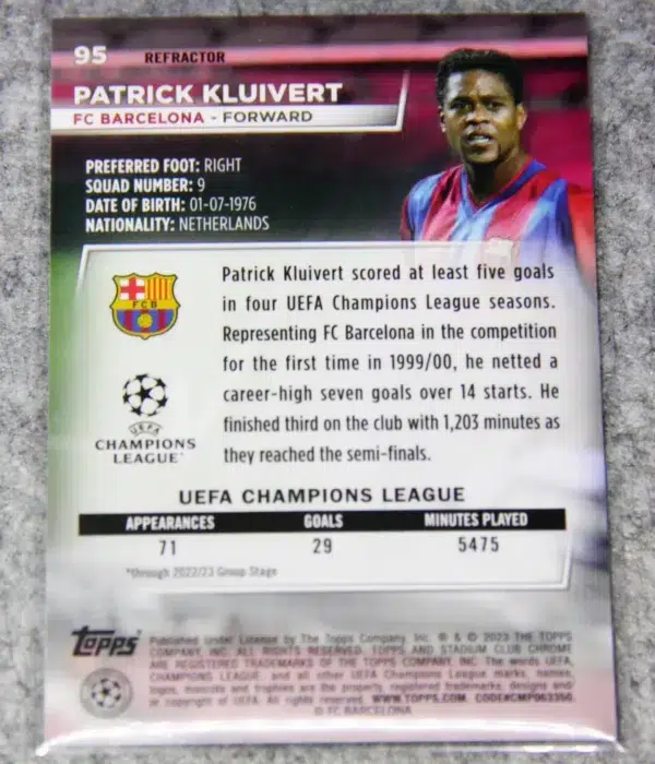 2022-23 Patrick Kluivert #95 Topps Stadium Club Chrome UEFA Champions League Refractor - back