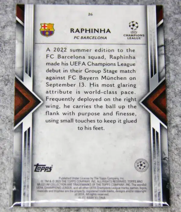 2022-23 Raphinha #26 Topps Museum Collection UEFA Champions League Copper Refractor SN#37 - back