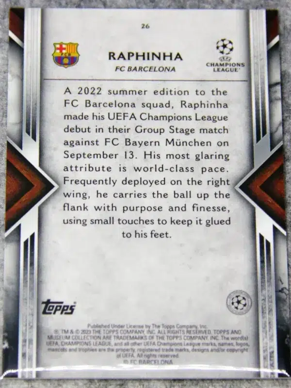 2022-23 Raphinha #26 Topps Museum Collection UEFA Champions League Copper Refractor SN#37 - back