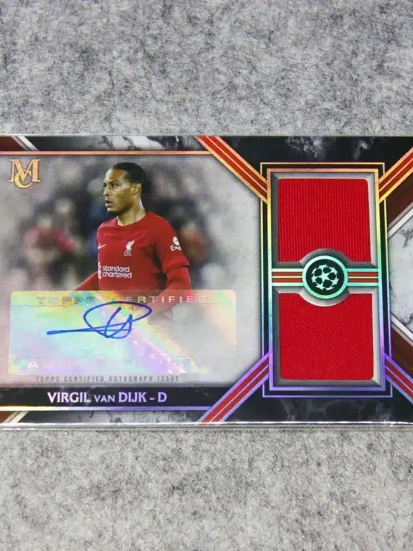 2022-23 Virgil van Dijk #SPSD-VD Topps Museum Collection UEFA Champions League Dual Relic Autograph SN#132 - front