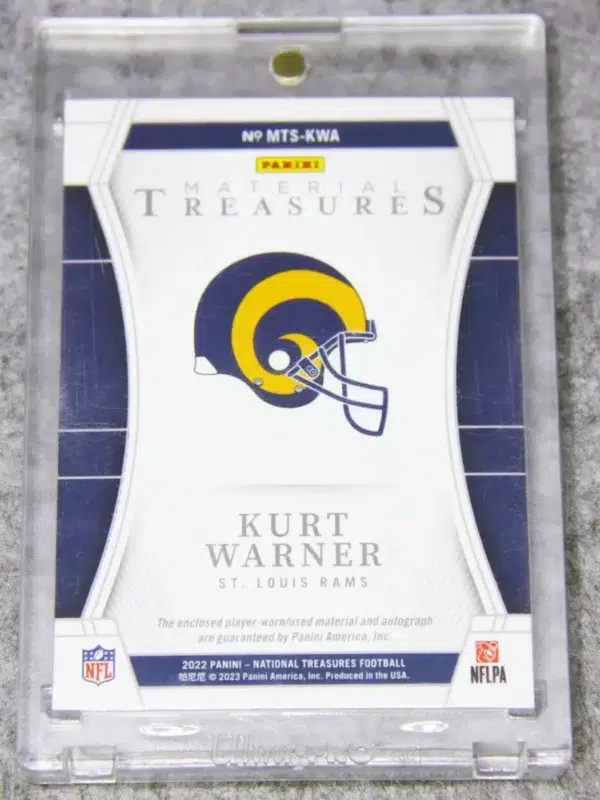 2022 Kurt Warner #MTS-KWA Panini National Treasures Material Treasures Autograph SN#7 - back