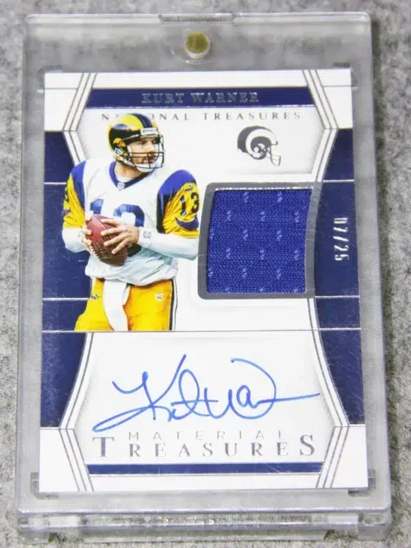 2022 Kurt Warner #MTS-KWA Panini National Treasures Material Treasures Autograph SN#7 - front