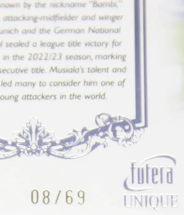 2023 Jamal Musiala #049 Futera Unique Midfielder Football Silver SN#8 - detail