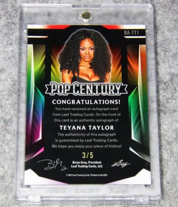 2023 Teyana Taylor #BA-TT1 Leaf Pop Century 1st Pop Century Auto Black SN#3 - back