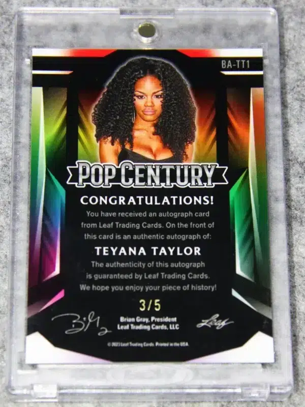 2023 Teyana Taylor #BA-TT1 Leaf Pop Century 1st Pop Century Auto Black SN#3 - back