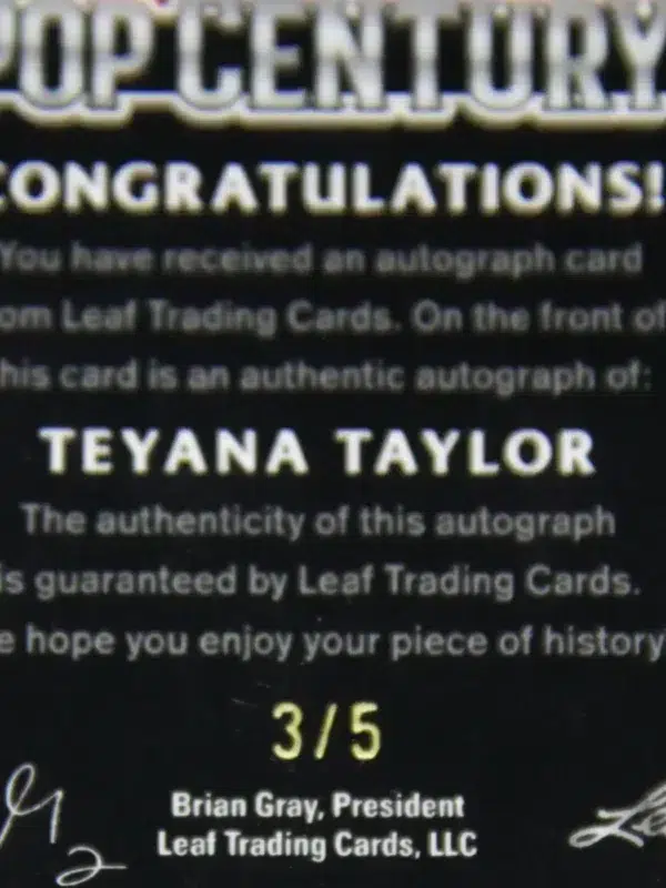 2023 Teyana Taylor #BA-TT1 Leaf Pop Century 1st Pop Century Auto Black SN#3 - detail