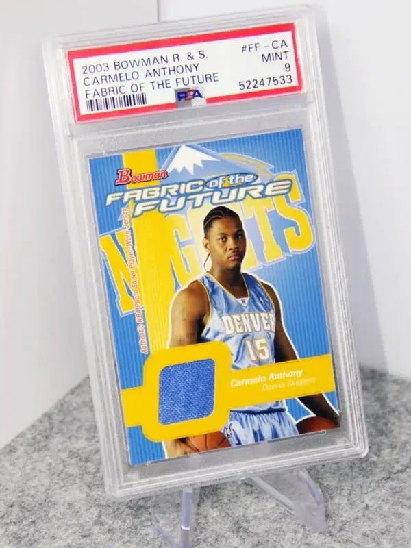 2003 Carmelo Anthony #FF-CA Topps Bowman Fabric of the Future RC PSA 9 Mint - stand