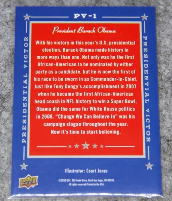 2008 Barack Obama #PV-1 Upper Deck Presidential Victor - back