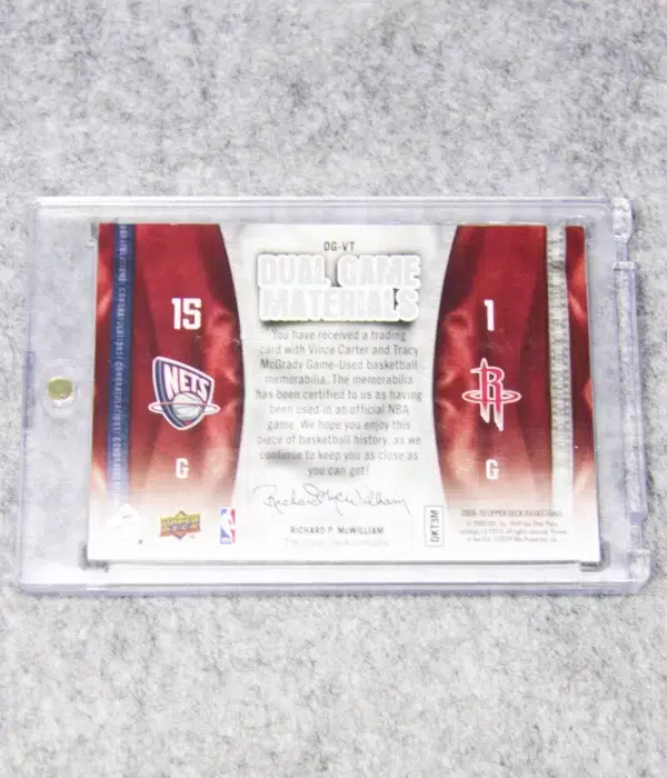 2009-10 Vince Carter & Tracy McGrady #DG-VT Upper Deck Dual Game Materials - back
