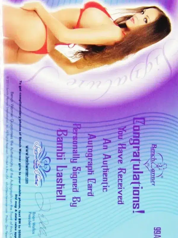 2010 Bambi Lashell #99A Bench Warmer Signature Series Authentic Autograph - back