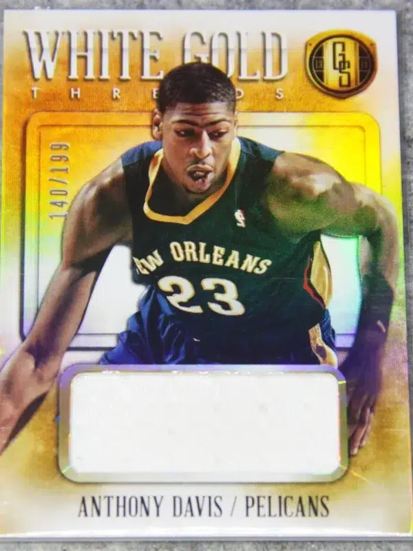 2013-14 Anthony Davis #53 Panini White Gold Threads Patch SN#140 - front