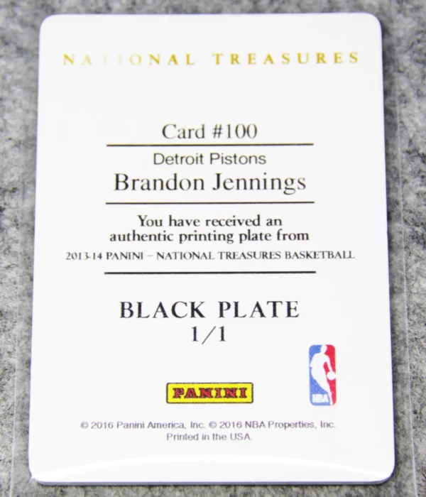 2016 Brandon Jennings #100 Panini National Treasures Printing Black Plate SN#1 - back