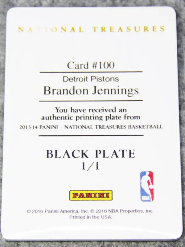 2016 Brandon Jennings #100 Panini National Treasures Printing Black Plate SN#1 - back
