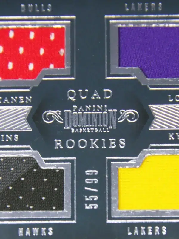 2017-18 Lauri Markkanen, Lonzo Ball, John Collins & Kyle Kuzma #37 Panini Dominion Quad Relic Rookies SN#55 -detail