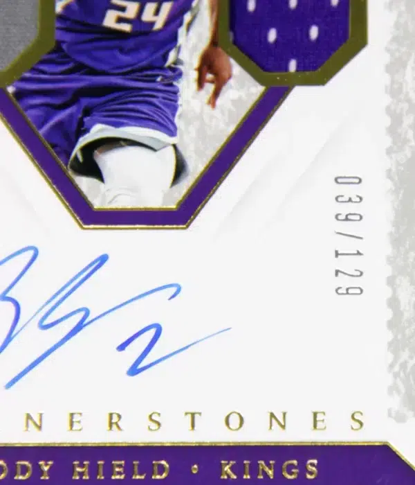2018-19 Buddy Hield #CS-BHD Panini Cornerstones Quad Jersey Autographs SN#39 - detail
