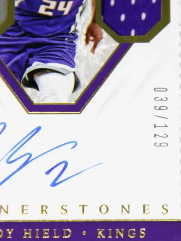 2018-19 Buddy Hield #CS-BHD Panini Cornerstones Quad Jersey Autographs SN#39 - detail