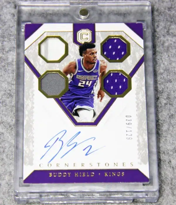2018-19 Buddy Hield #CS-BHD Panini Cornerstones Quad Jersey Autographs SN#39 - front