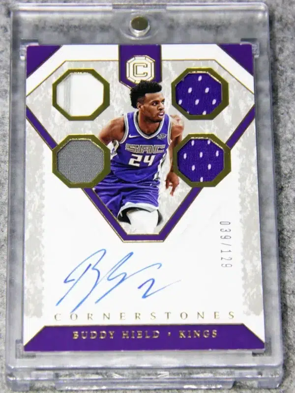 2018-19 Buddy Hield #CS-BHD Panini Cornerstones Quad Jersey Autographs SN#39 - front