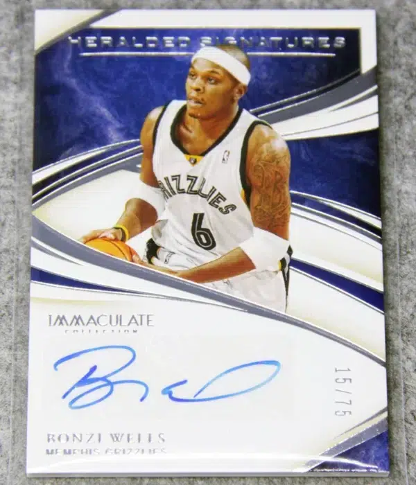 2019-20 Bonzi Wells #HS-BWL Panini Immaculate Heralded Signatures SN#15 - front