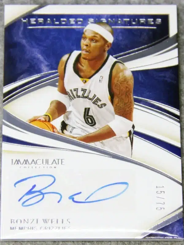 2019-20 Bonzi Wells #HS-BWL Panini Immaculate Heralded Signatures SN#15 - front