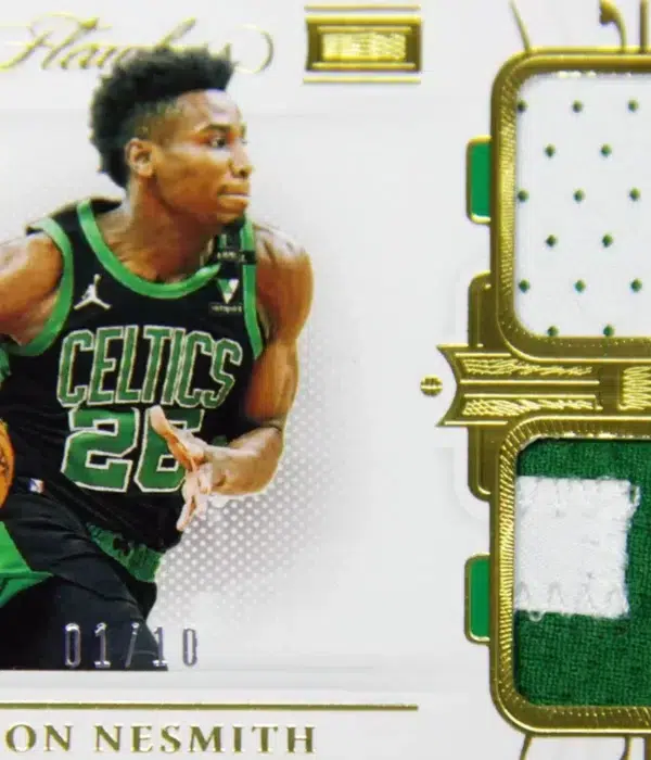 2020-21 Aaron Nesmith #DP-ANS Panini Flawless Dual Patch Gold SN#1 - detail