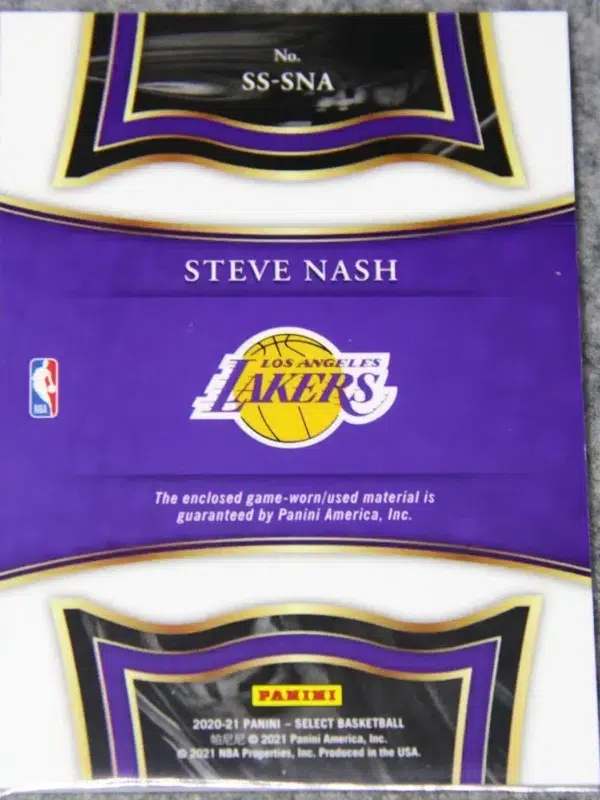 2020-21 Steve Nash #SS-SNA Panini Select Selective Swatches - back