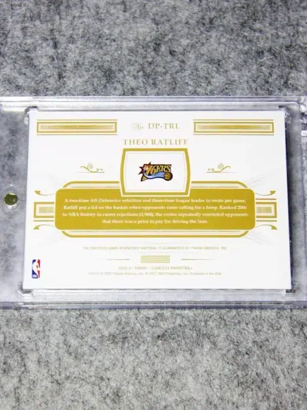 2020-21 Theo Ratliff #DP-TRL Panini Flawless Dual Patch Red SN#15 - back