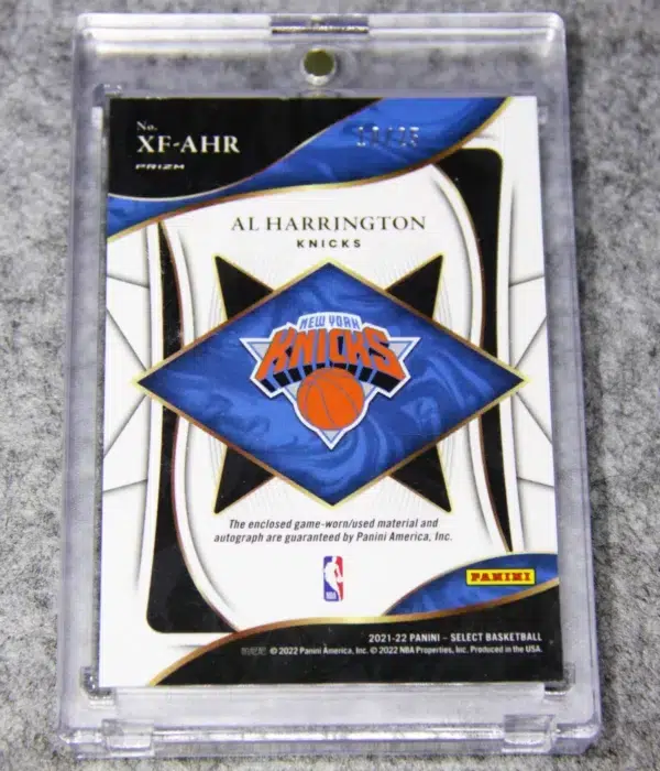 2021-22 Al Harrington #XF-AHR Panini Select X-Factor Tie Dye Prizm Autograph SN#18 - back