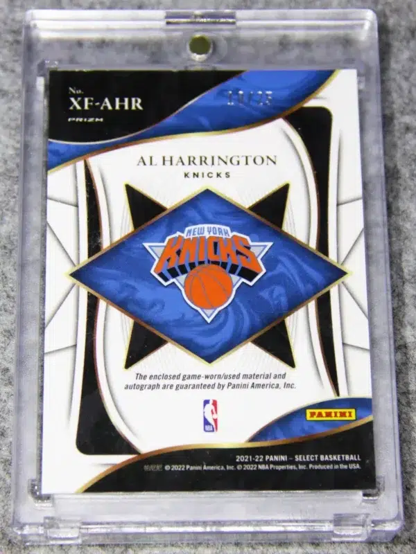2021-22 Al Harrington #XF-AHR Panini Select X-Factor Tie Dye Prizm Autograph SN#18 - back