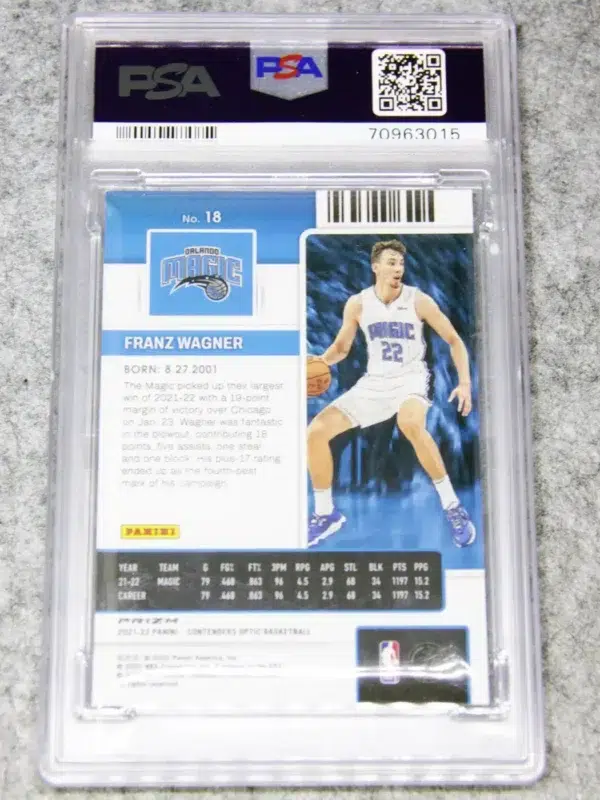 2021-22 Franz Wagner #18 Panini Contenders Optic Rookie Ticket Silver Prizm RC PSA 9 MT - back